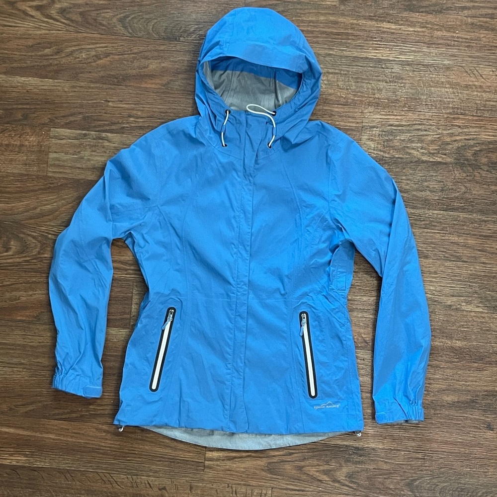 Eddie Bauer Womens Blue WEATHEREDGE 365 Hooded Waterproof Wind Jacket Size S